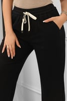 بنطال كاجوال نسائي سادة بأرجل واسعة وأربطة