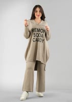 ترنج شتوي كاجوال توب طويل وقبعة وبنطال واسع