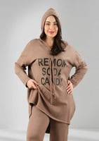 ترنج شتوي كاجوال توب طويل وقبعة وبنطال واسع