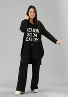 ترنج شتوي كاجوال توب طويل وقبعة وبنطال واسع