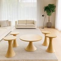 طقم طاولات جانبية خشبية عصرية 5 قطع بلون طبيعي فات...