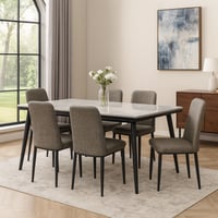 طقم سفرة رخام مع 6 كراسي جلد مخملي مبطن-رمادي