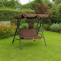 أرجوحة حديقة مزدوجة مع مظلة قابلة للتعديل-بني