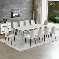 طقم طاولة سفرة 10 مقاعد بسطح سيراميك لون أبيض