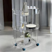 عربية تقديم أكريليك 3 أدوار مزودة بعجلات لون شفاف