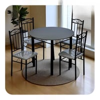 طاولة طعام دائري من الخشب الناعم والمعدن المتين 4...