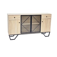 دولاب بوفيه خشبي مودرن 160cm بأبواب زجاجية وإطار م...