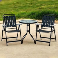 طقم طاولة حديقة دائري مع 2 كراسي تصميم أنيق بلون ا...