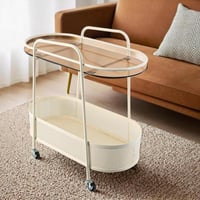 طاولة خدمة متنقلة مودرن بسطح زجاجي ورف تنظيم - بيج...