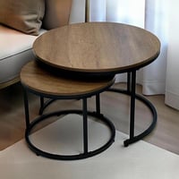 طاولات خدمة متداخلة دائرية بسطح خشب-لون بني متوسط