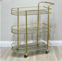 عربة خدمة وتقديم تصميم بيضاوي 3 أدوار لون ذهبي مزو...