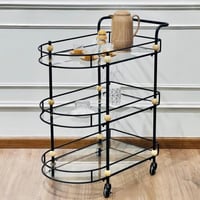 عربية تقديم 3 أدوار مزوده بعجلات لون أسود