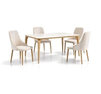 طقم طاولة طعام بسطح رخام وأرجل معدن مع 4 كراسي مبط...