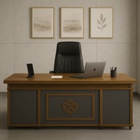 طقم مكتب إداري خشبي فاخر مع وحدات تخزين جانبية