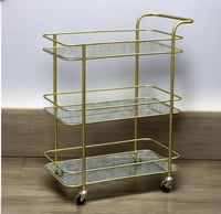 عربة تقديم وضيافة تصميم عصري 3 أدوار لون ذهبي مزود...