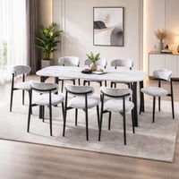 طقم طاولة طعام سطح بديل رخام مع 8 كراسي-عدة الوان