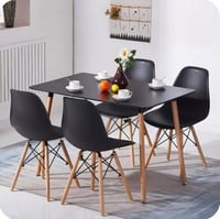 طقم طاولة طعام خشب مستطيلة 4 كراسي لون أسود