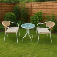 طقم طاولة خارجية عصرية شكل دائري مع كرسيان لون بيج