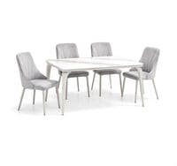 طقم طاولة طعام بسطح رخام وأرجل معدن مع 4 كراسي مبط...