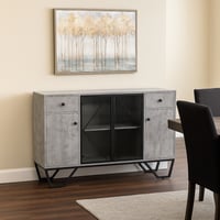 دولاب بوفيه خشبي مودرن 140cm بأبواب زجاجية وإطار م...