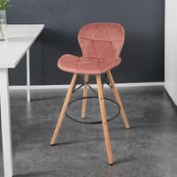 كرسي بار مخمل مرتفع ارجل خشب لون جملي 98 سم