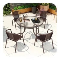 جلسة خارجية مكونة من طاولة دائري و 4 كراسي لون بني