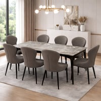 طقم طاولة طعام رخام فاخر مع 8 كراسي جلد -رمادي رخا...