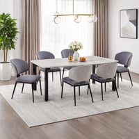 طقم طاولة طعام رخام فاخر مع 6 كراسي قماش-أبيض ورما...