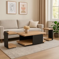 طقم طاولات مودرن من الخشب والمعدن – طاولة وسط مع ط...