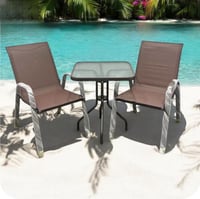 طقم طاولة جلسة خارجية مربع زجاج ثلجي مقوى , معدن م...