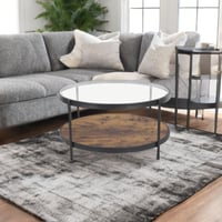 طاولة خدمة عصريه مكونه من سطحين زجاج وخشب بقاعدة م...