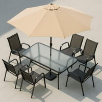 طقم طاولة جلسة خارجية مستطيل مع 6 كراسي لون أسود م...