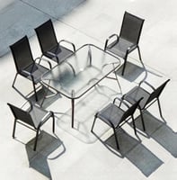 طقم طاولة جلسة خارجية مستطيل مع 6 كراسي لون أسود م...