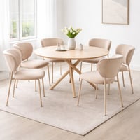 طقم طاولة طعام دائرية مع 6 كراسي بيج – تصميم عصري...