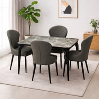 طقم طاولة طعام رخام رمادي فاخر مع 4 كراسي جلد