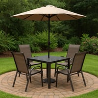 طقم جلسة خارجية مكون من طاولة وعدد 4 كراسي ومظلة ل...