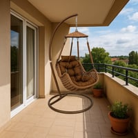 كرسي معلق شبكي مع وسادة فاخرة بني وحامل معدني – Sw...