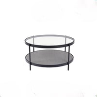 طاولة خدمة عصريه مكونه من سطحين زجاج وخشب بقاعدة م...