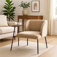 كرسي قماش مخمل ناعم مع طاولة جانبية بسطح خشبي-بيج