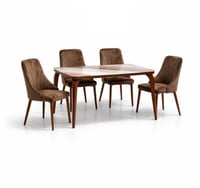 طقم طاولة طعام بسطح رخام وأرجل معدن مع 4 كراسي مبط...