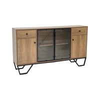 دولاب بوفيه خشبي مودرن 140cm بأبواب زجاجية وإطار م...