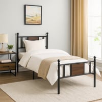 سرير معدني بإطار حديدي أسود مع لمسات خشبية 200*90