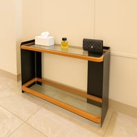 كونسول خشب ومعدن بسطح زجاجي مودرن بتصميم أنيق