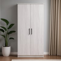 خزانة ملابس خشبية ببابين مع رفوف داخلية لون خشبي ف...