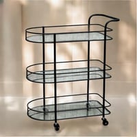 عربة خدمة وتقديم 3 أدوار لون أسود مزوده بعجلات