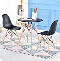 طقم طاولة طعام مودرن خشب دائري مع كرسيان لون أسود