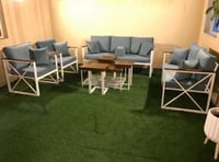 طقم جلسة حديد ملبس يدات خشب سويدي( 7 -8) أشخاص