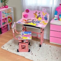 طاوله وكرسي دراسه للاطفال لون وردي رسمه اميرات ديز...