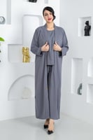 عباية 3قطع رصاصي فاتح