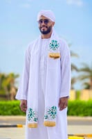 طقم عمة وشال باللون الذهبي والتركوازي